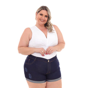 Shorts Feminino Jeans Plus Size Azul Escuro