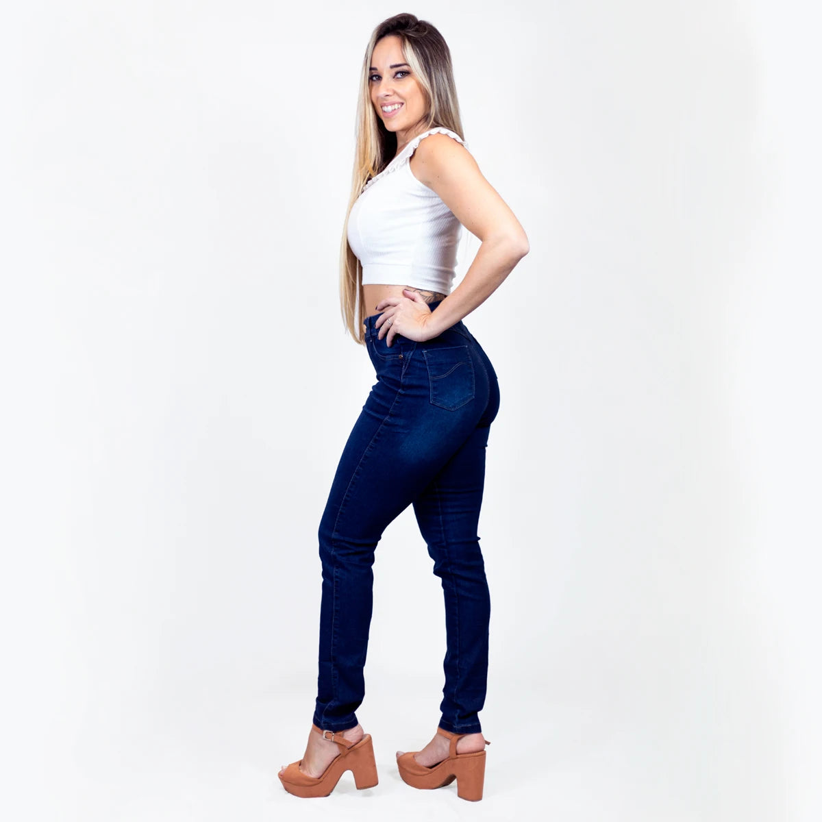 Calça Jeans Feminina Skinny casual escura