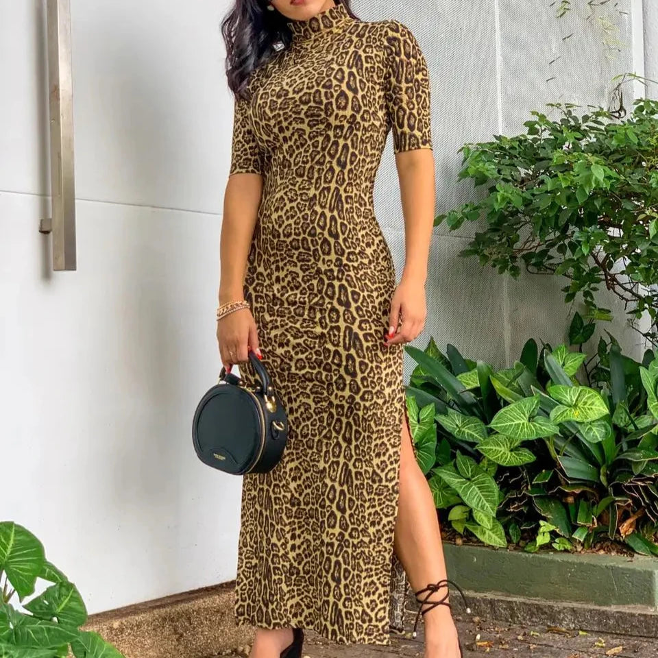 Vestido Silk Serenade Longo Canelado Gola Alta